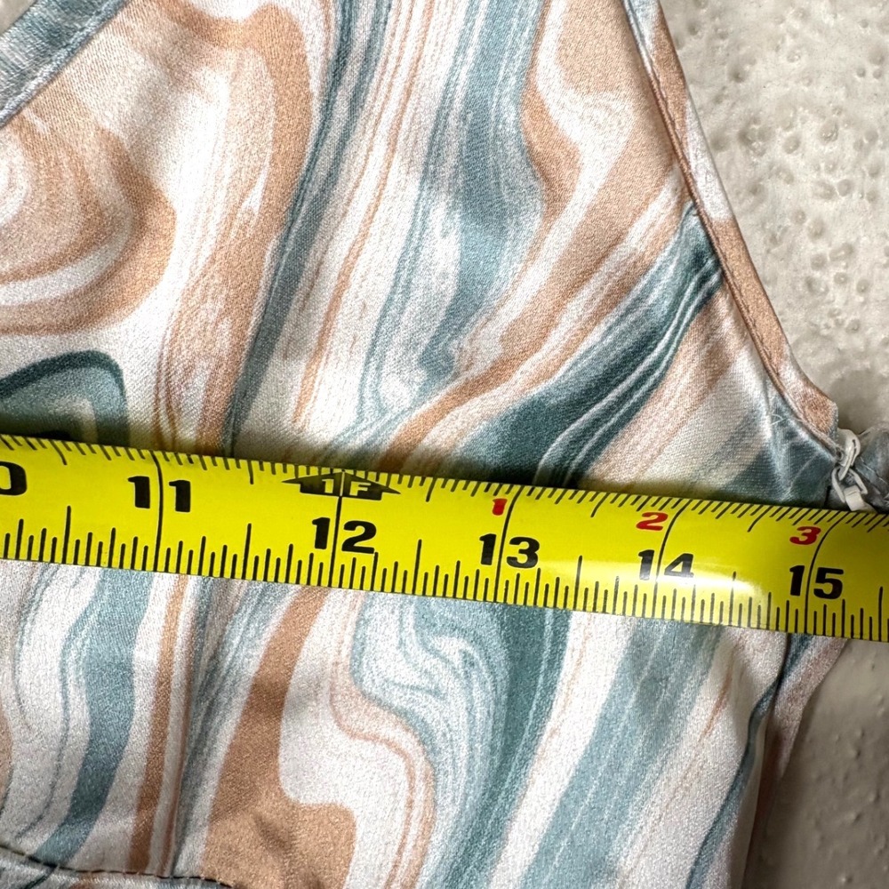 4th & Reckless Cici Marble Print Satin Midi Dress Sage Peach Green Womens Medium - Picture 8 of 9